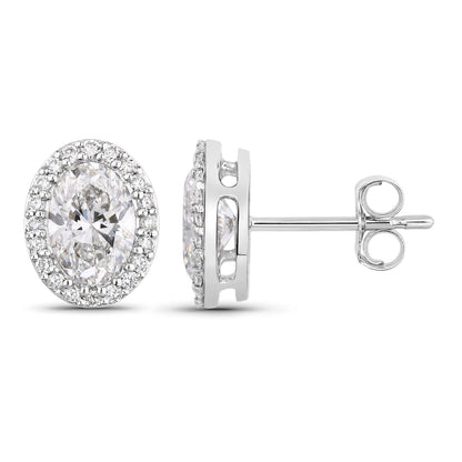 1.76 Ct Oval Lab Grown Diamond Prong Platinum Bridal Halo Stud Earrings