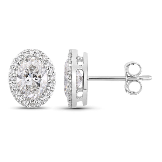 1.76 Ct Oval Lab Grown Diamond Prong Platinum Bridal Halo Stud Earrings