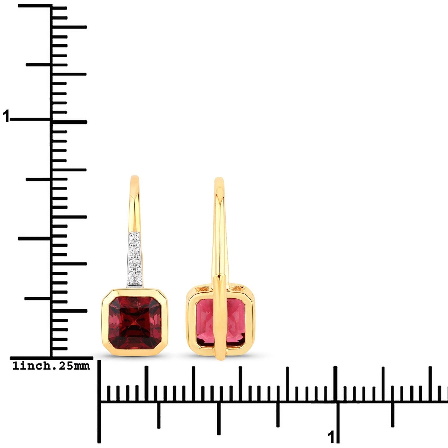 2.48 Ct Octagon Red Rubellite & Lab Diamond Prong 14K Gold Stud Earrings