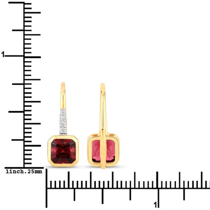 2.48 Ct Octagon Red Rubellite & Lab Diamond Prong 14K Gold Stud Earrings