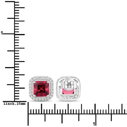 2.48 Ct Octagon Red Rubellite & Lab Diamond Prong 14K Gold Stud Earrings