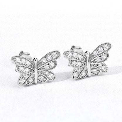 0.52 Cttw Round White Lab Diamond Pavé Rhodium Plated Silver Butterfly Stud Earrings