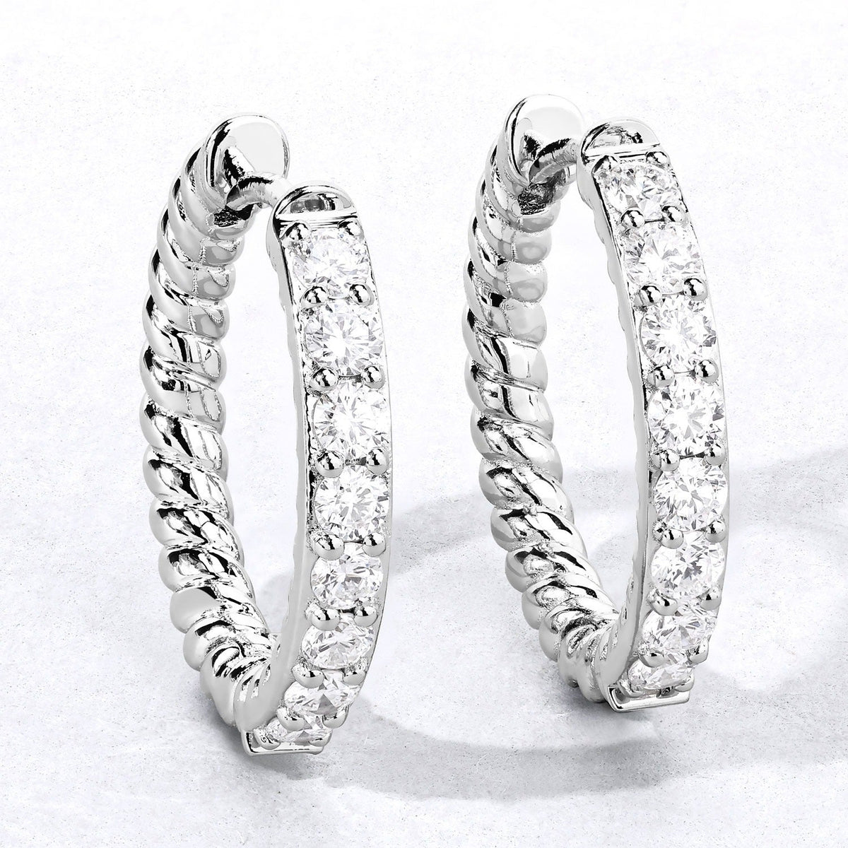 1.00 Cttw Round White Lab Diamond Shared Prong Rhodium Plated Silver Huggie Hoop Clip On Earrings