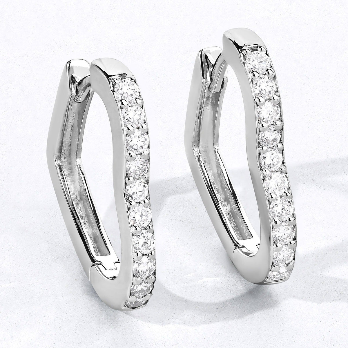 0.50 Cttw Round White Lab Diamond Prong Rhodium Plated Silver Heart Huggie Hoop Earrings