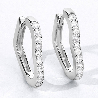 0.50 Cttw Round White Lab Diamond Prong Rhodium Plated Silver Heart Huggie Hoop Earrings