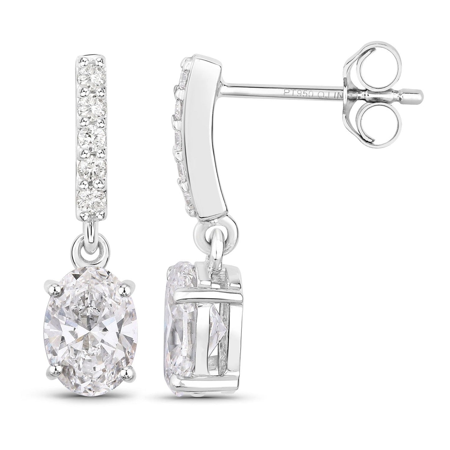 1.64 Ct Oval Lab Grown Diamond Prong Platinum Dangle Drop Bridal Earrings