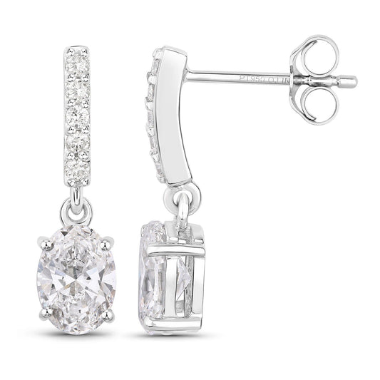 1.64 Ct Oval Lab Grown Diamond Prong Platinum Dangle Drop Bridal Earrings