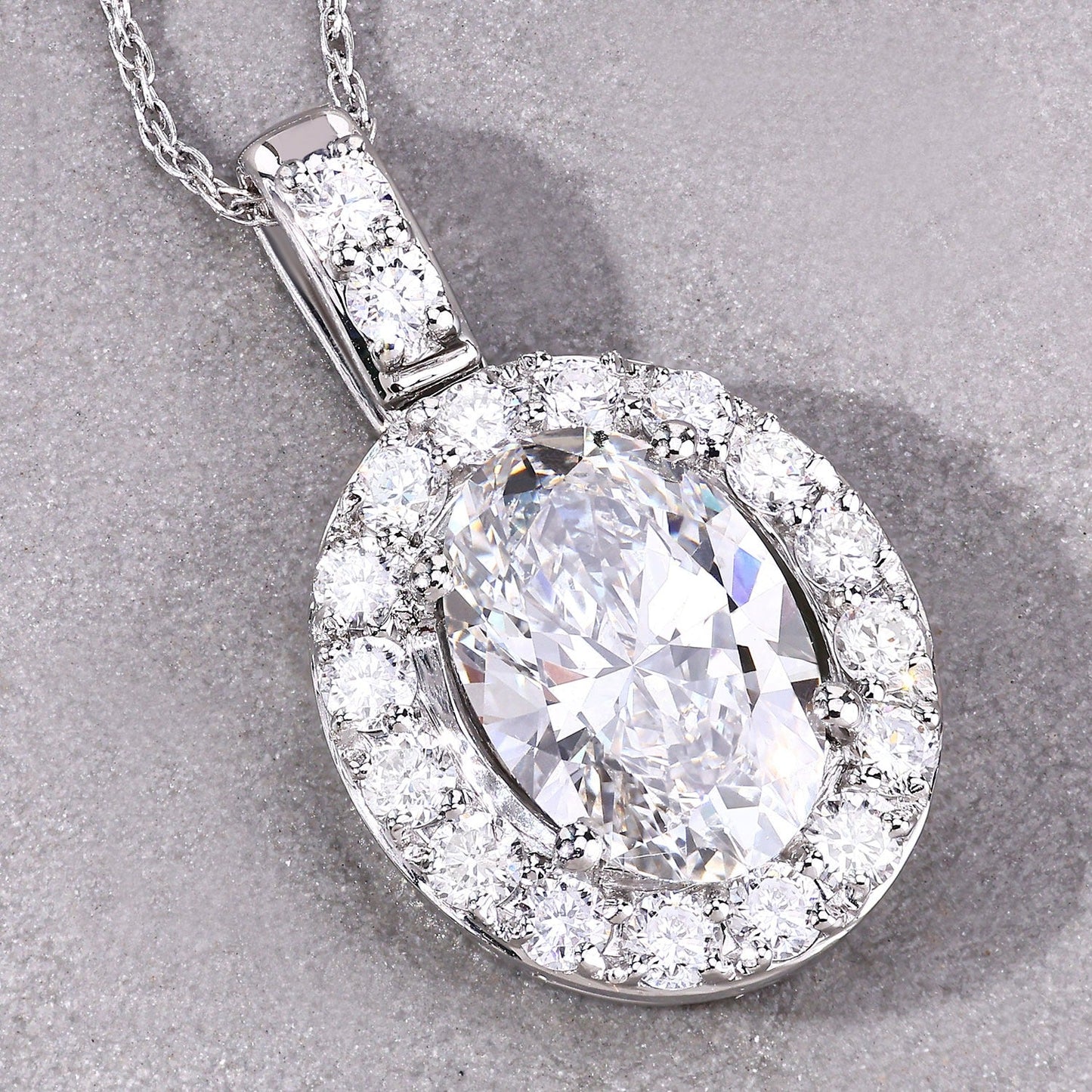 2.62 Ct Lab Grown Diamond Oval Platinum Halo Bridal Pendant