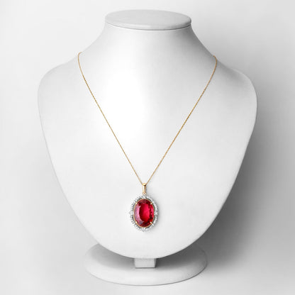 Genuine Rubellite and White Diamond 14K Yellow Gold Oval Pendant