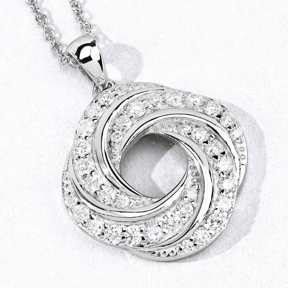 1 Cttw Round Lab Diamond Prong Plated Silver Swirl Love Knot Pendant Necklace