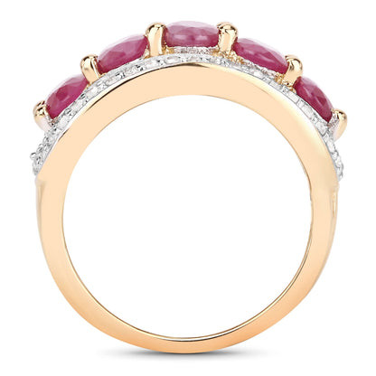 1.50 Ct Oval Pink Ruby & Diamond Prong Silver Five Stone Halo Ring