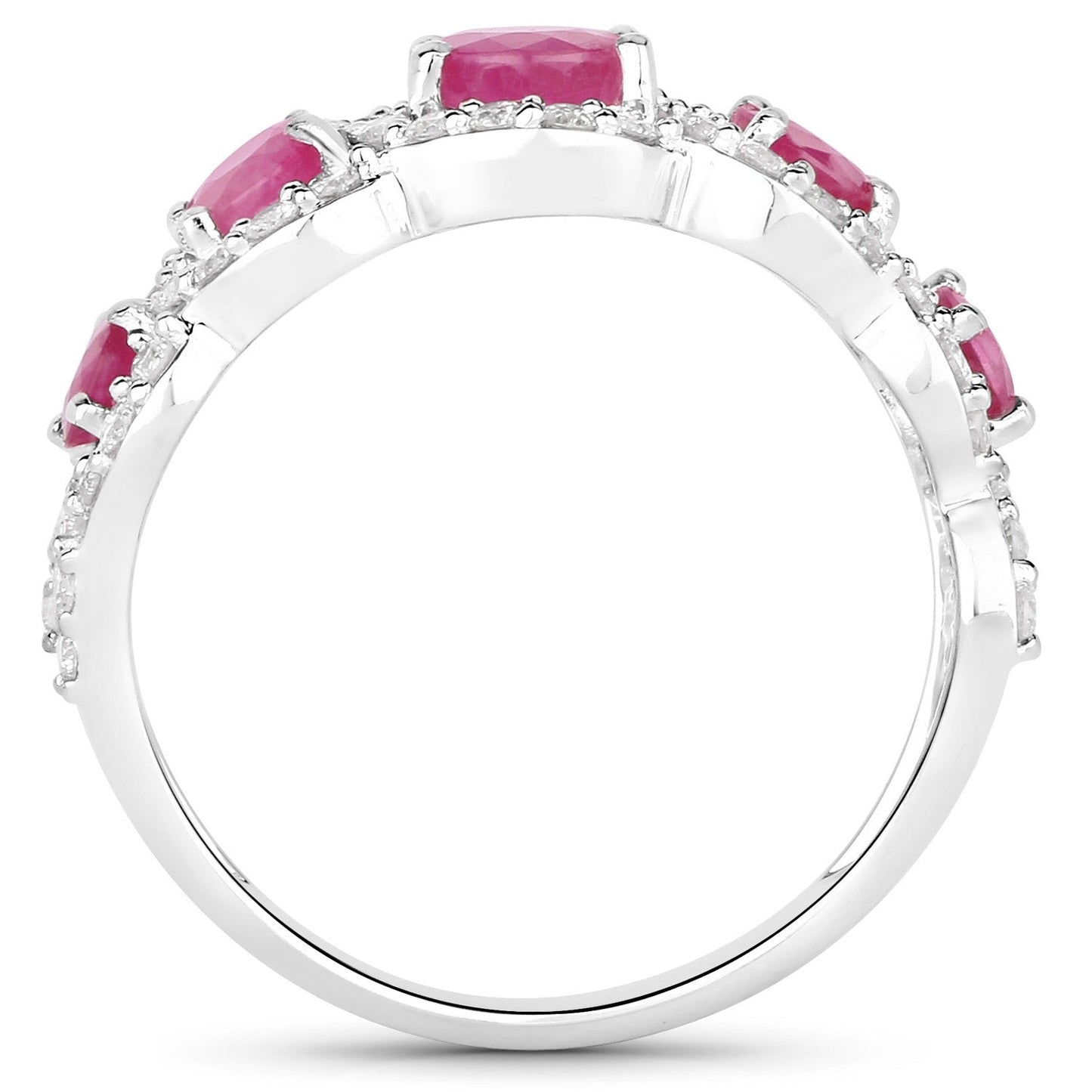 1.45 Ct Round Pink Ruby & Diamond Prong 14K White Gold Five Stone Halo Ring
