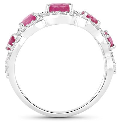 1.45 Ct Round Pink Ruby & Diamond Prong 14K White Gold Five Stone Halo Ring