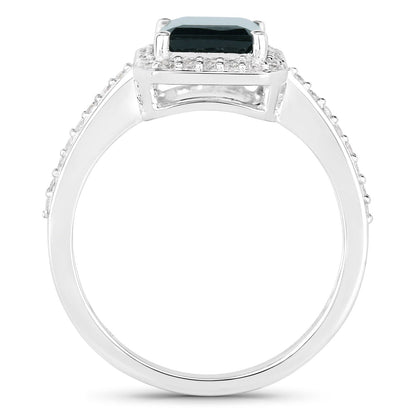 2.90 Cttw Octagon Green Tourmaline and Diamond 14K White Gold Bridge Ring