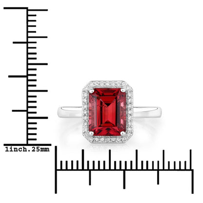 2.60 Ct Octagon Red Genuine Rubellite Diamond Prong 14K Gold Halo Ring
