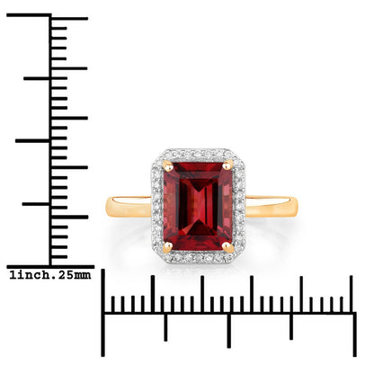 2.60 Ct Octagon Red Genuine Rubellite Diamond Prong 14K Gold Halo Ring