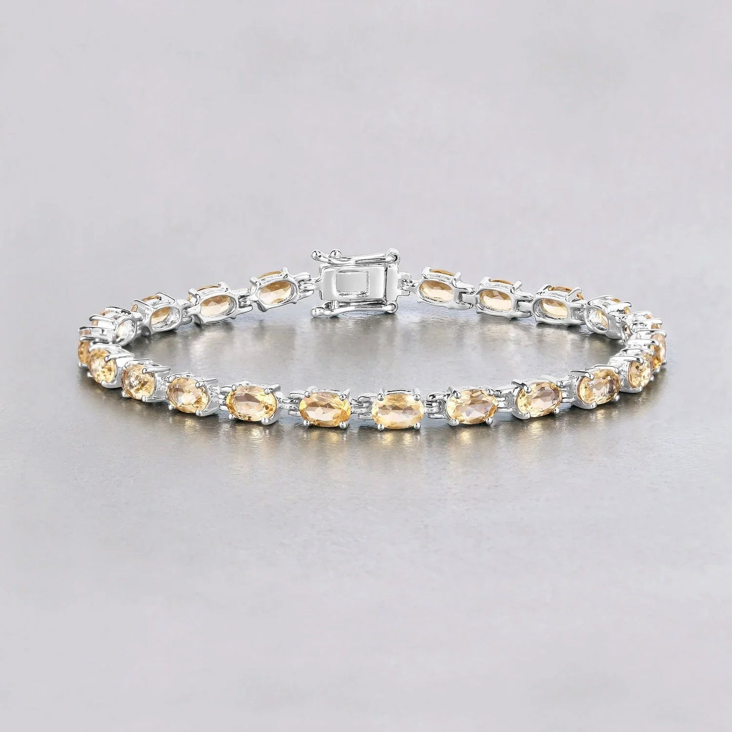 9.03 Ct Oval Yellow Citrine Prong Sterling Silver Tennis Bracelet
