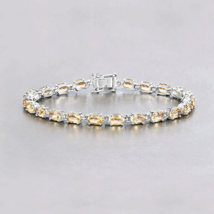 9.03 Ct Oval Yellow Citrine Prong Sterling Silver Tennis Bracelet