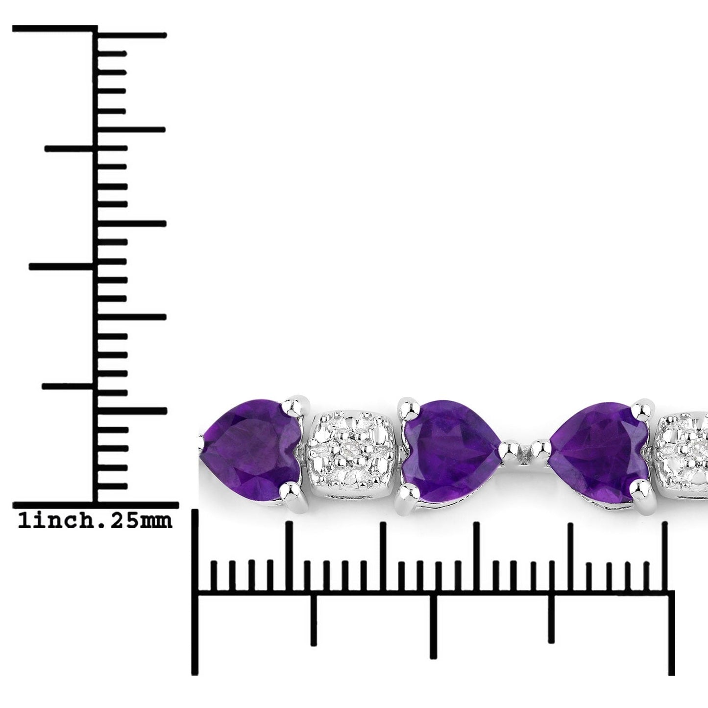 9.46 Ct Heart Purple Amethyst and Diamond Silver Tennis Bracelet