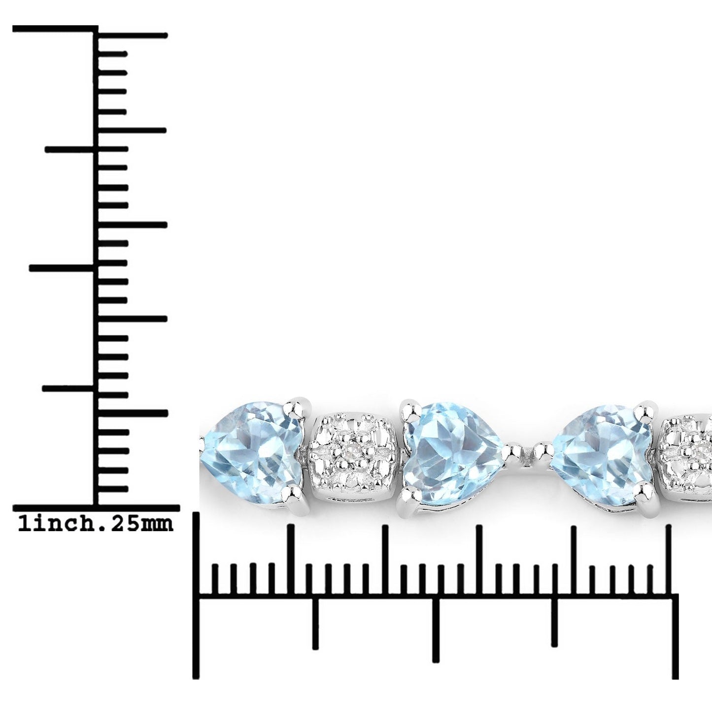 11 Ct Heart Blue Topaz Prong Silver Tennis Bracelet