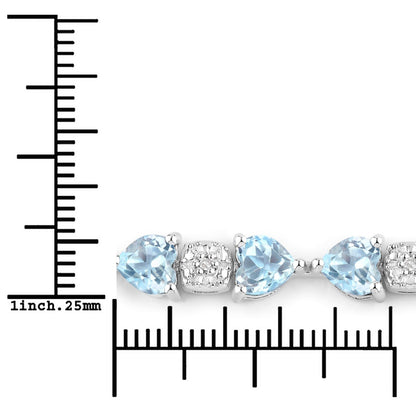 11 Ct Heart Blue Topaz Prong Silver Tennis Bracelet