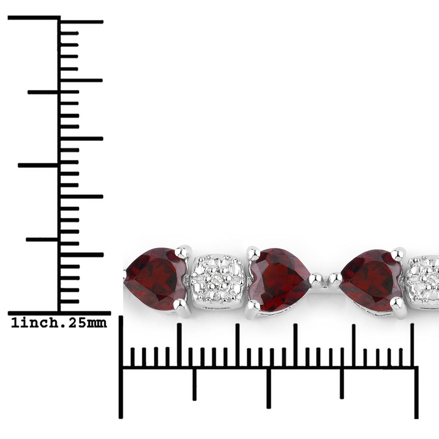 11 Ct Heart Red Garnet and Diamond Prong Silver Tennis Bracelet