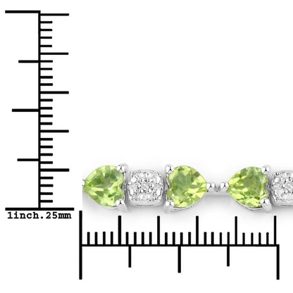 9.68 Ct Heart Green Peridot & Diamond Prong Silver Tennis Bracelet