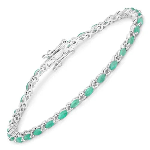 2.88 Ct Oval Emerald Prong Sterling Silver Tennis Bracelet
