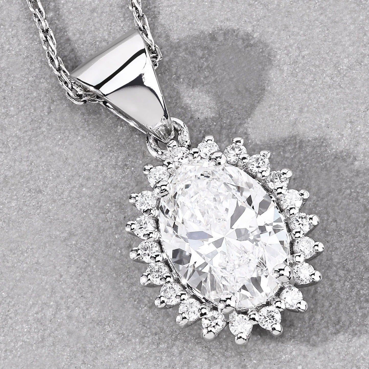1.23 Ct Oval Lab Diamond Prong Platinum Floral Bridal Halo Pendant