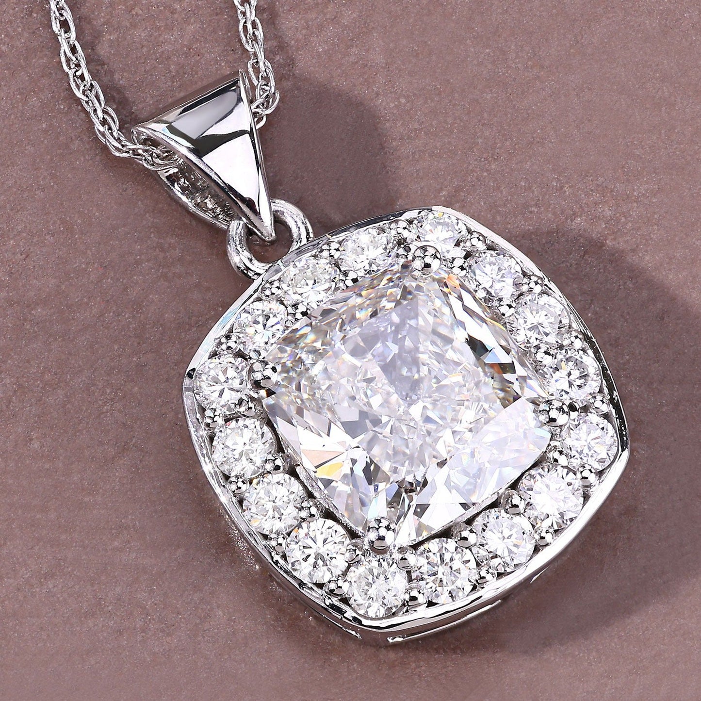 3.50 Ct Cushion Cut Lab Diamond Halo Bridal Platinum Pendant