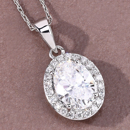 Lab Grown Diamond Prong Bridal Oval Halo Platinum Pendant