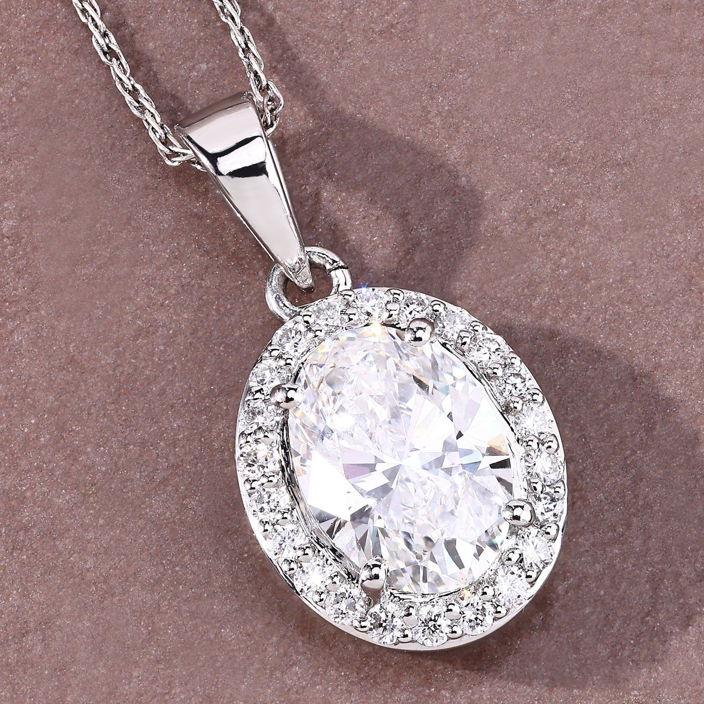 1.82 Ct Lab Grown Diamond Platinum Oval Halo Bridal Pendant