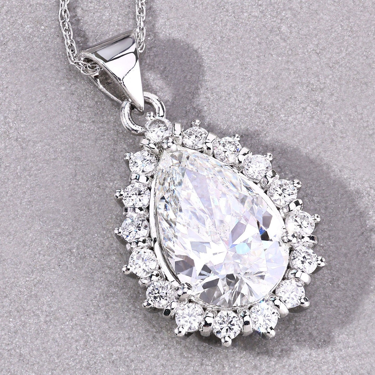 3.56 Ct Pear Lab Diamond Prong Platinum Halo Floral Teardrop Bridal Pendant
