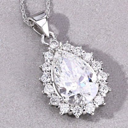 3.56 Ct Pear Lab Diamond Prong Platinum Halo Floral Teardrop Bridal Pendant