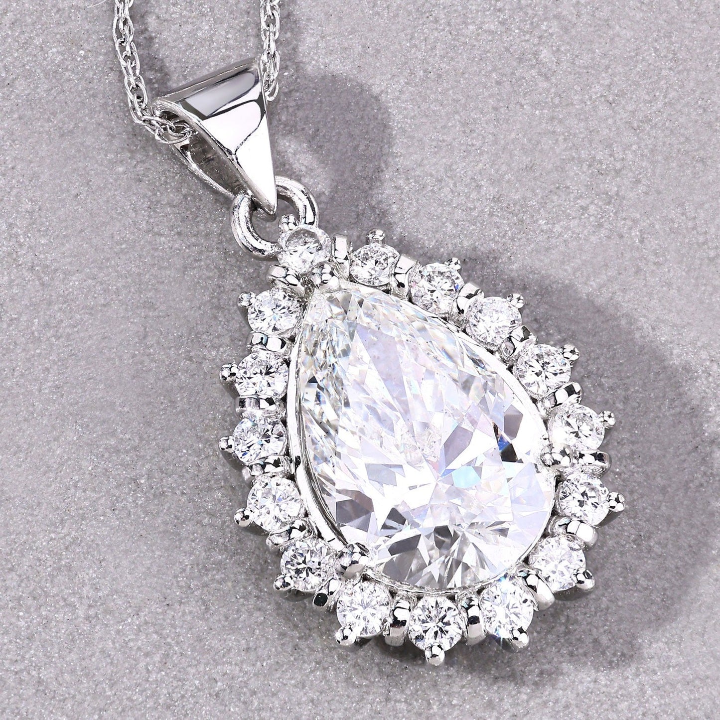 3.56 Ct Pear Lab Diamond Prong Platinum Halo Floral Teardrop Bridal Pendant