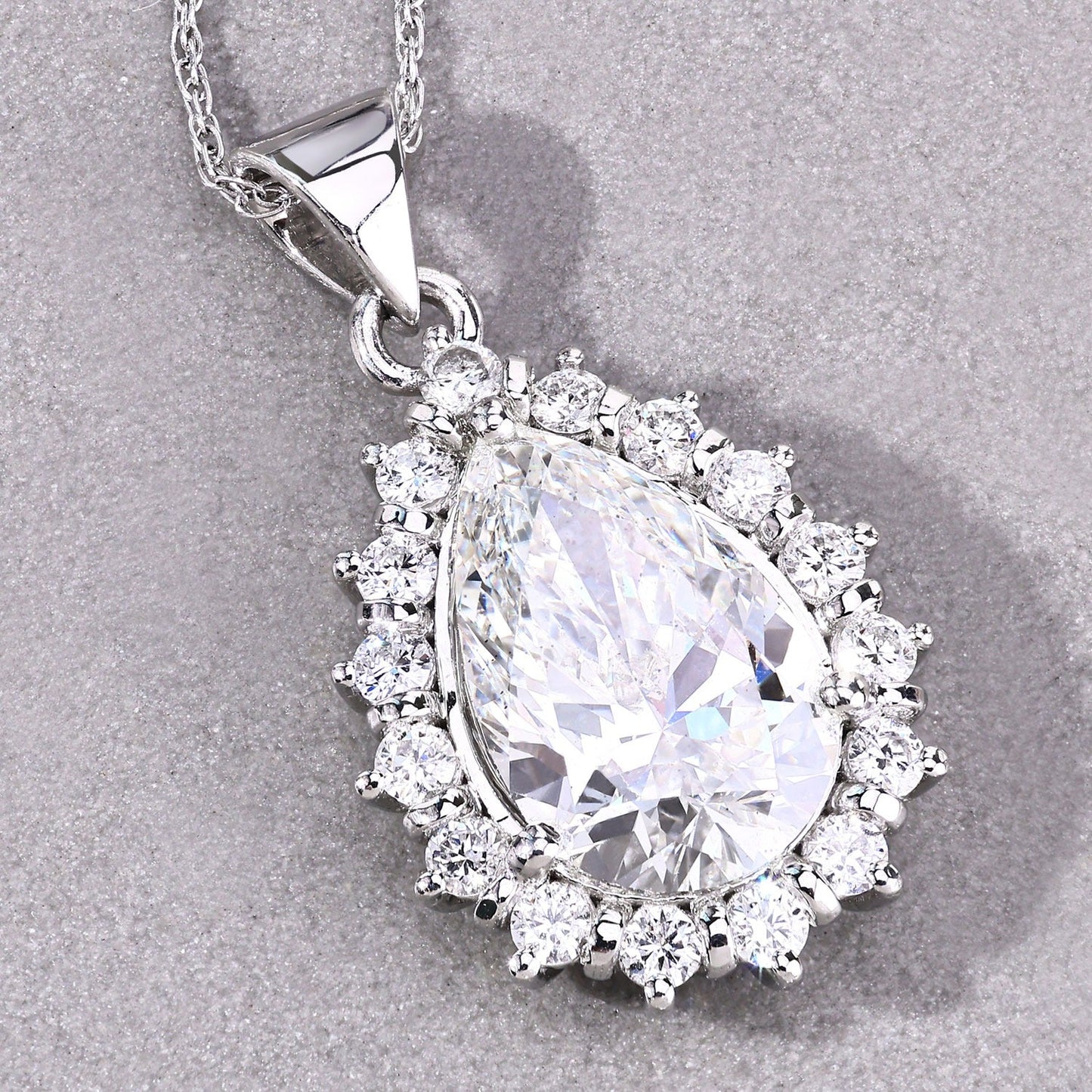3.56 Ct Lab Grown Diamond Platinum Halo Floral Bridal Teardrop Pendant