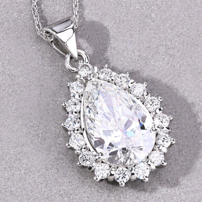 3.56 Ct Lab Grown Diamond Platinum Halo Floral Bridal Teardrop Pendant