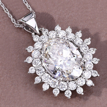 3.79 Ct Oval Lab Grown Diamond Prong Platinum Oval Floral Halo Bridal Pendant