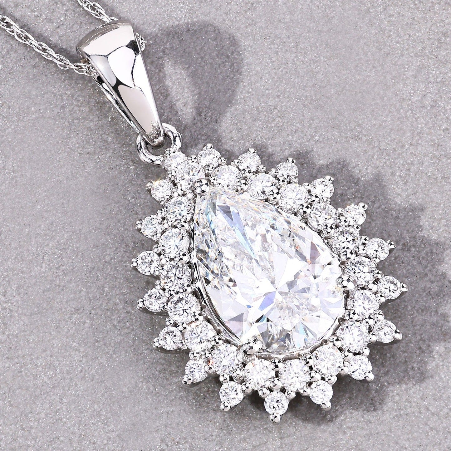 3.90 Ct Pear Shaped Lab Diamond Prong Platinum Bridal Floral Halo Teardrop Pendant