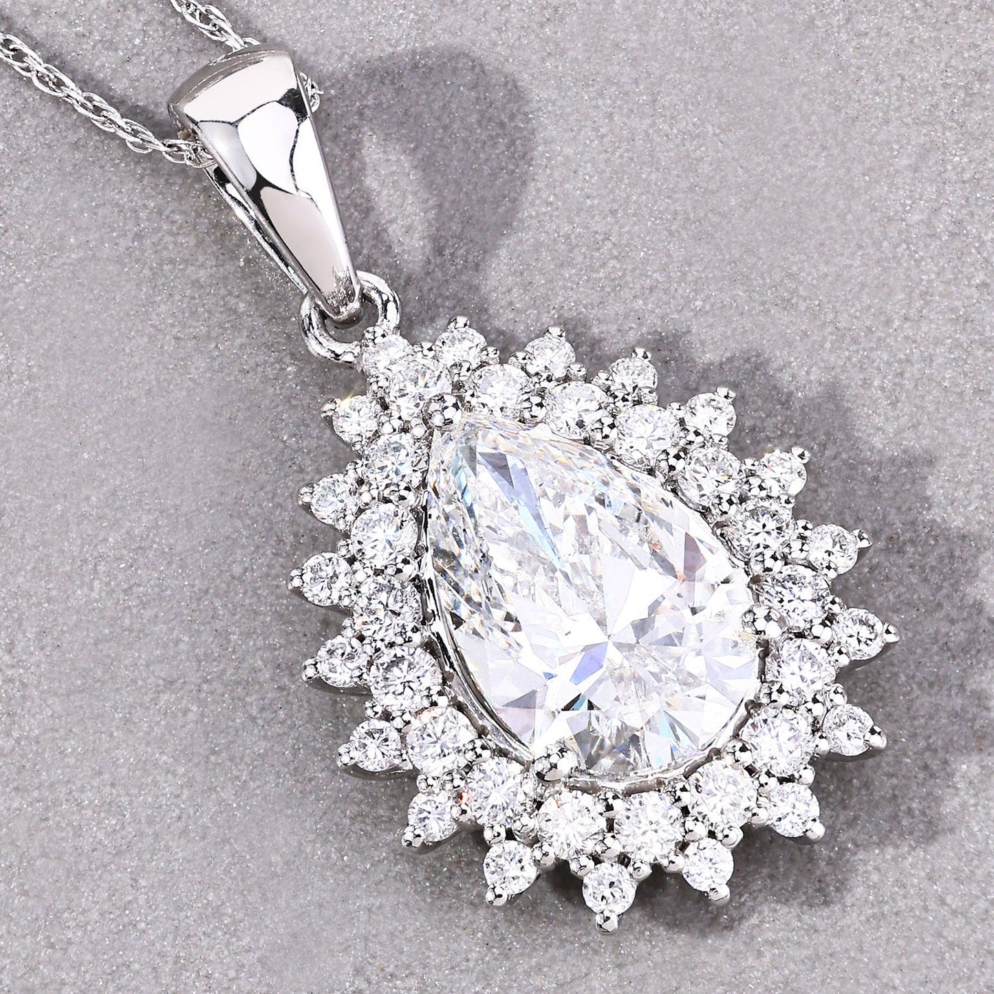 3.90 Ct Pear Shaped Lab Diamond Platinum Bridal Floral Halo Pendant