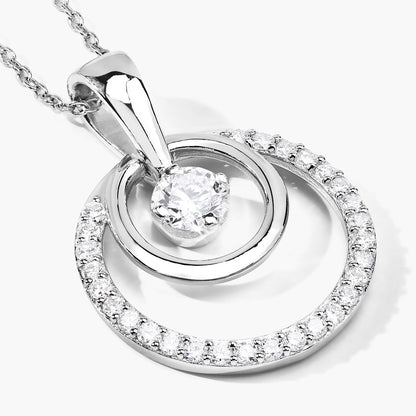 1 Cttw Round White Lab Grown Diamond Rhodium Plated Silver Double Circle Halo Pendant Necklace