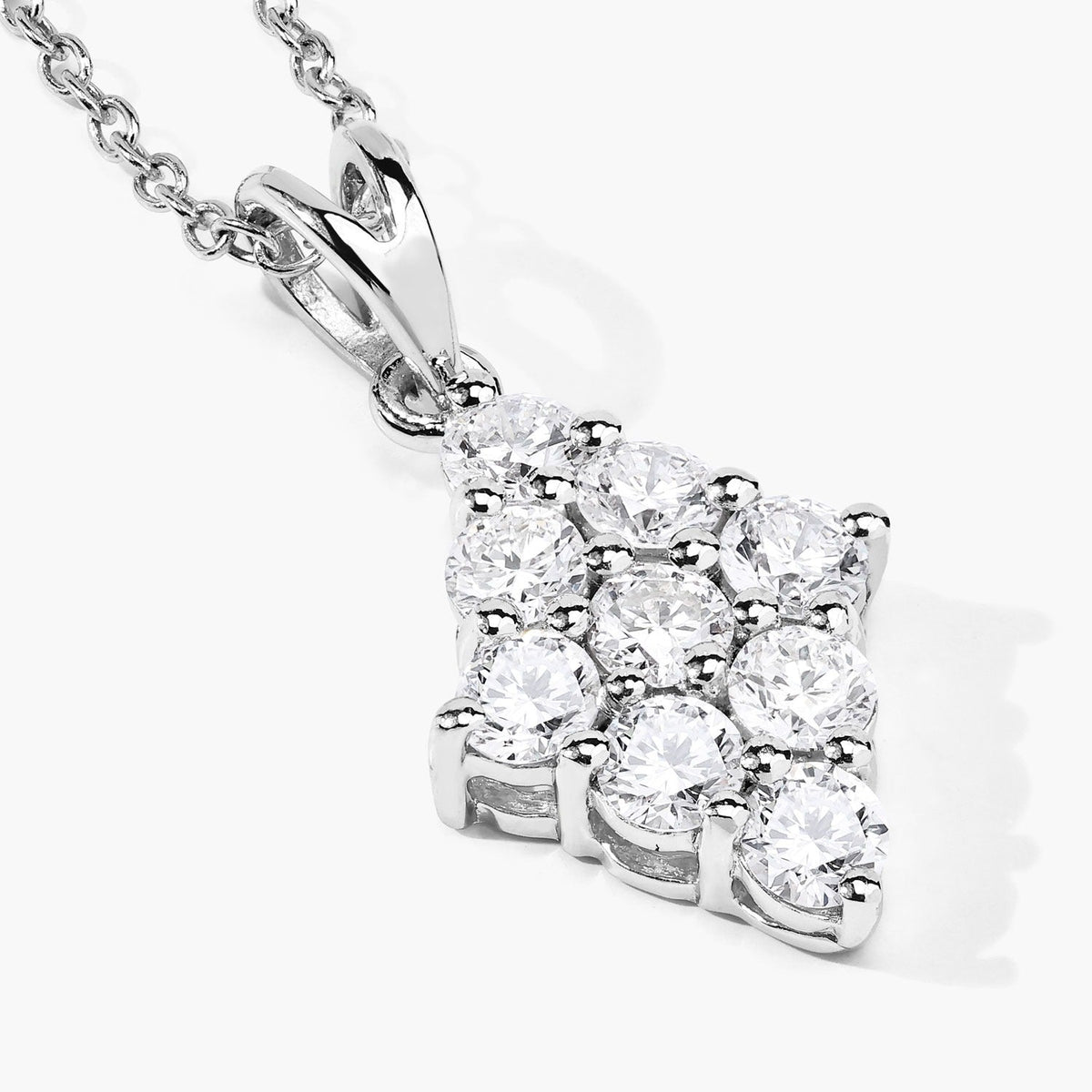 1.01 Cttw Round Lab Diamond  Rhodium Plated Silver Rhombus Cluster Pendant Necklace