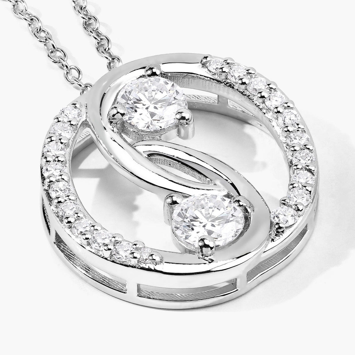 1 Cttw Round Lab Diamond Rhodium Plated Silver Two Stone Swirl Circle Pendant Necklace