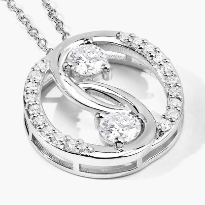 1 Cttw Round Lab Diamond Rhodium Plated Silver Two Stone Swirl Circle Pendant Necklace