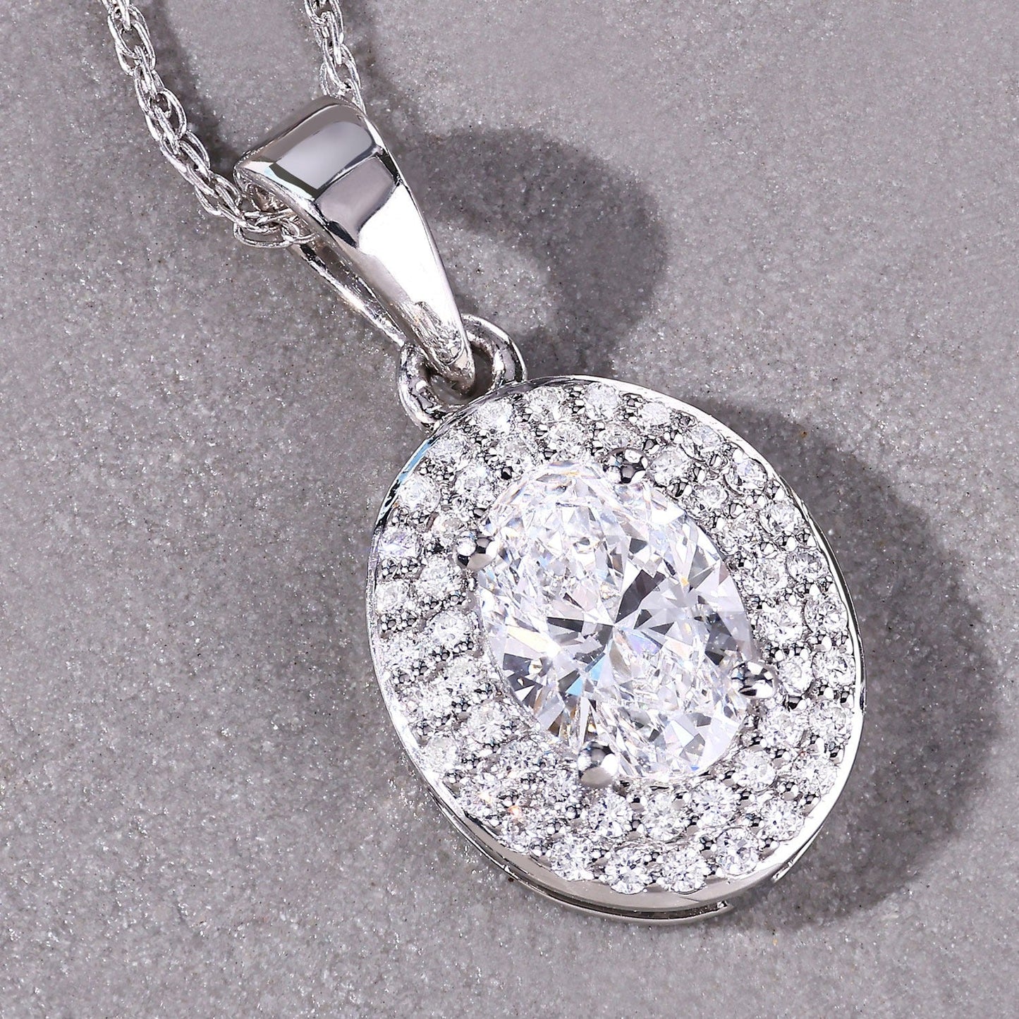 0.92 Ct Oval Lab Grown Diamond Prong Platinum Double Halo Bridal Pendant