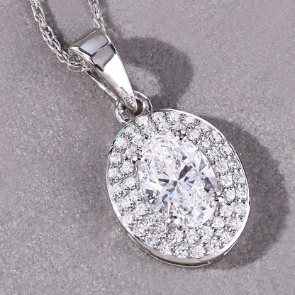 0.92 Ct Oval Lab Grown Diamond Prong Platinum Double Halo Bridal Pendant