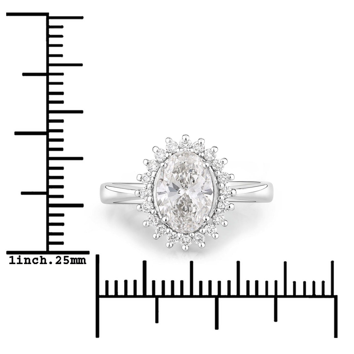 Oval Lab Diamond Prong Platinum Bridal Floral Halo Ring