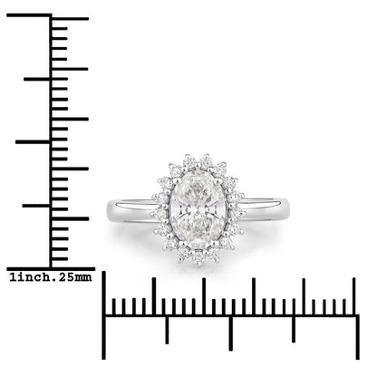 1.28 Ct Oval Lab Diamond Prong Platinum Halo Bridal Floral Ring