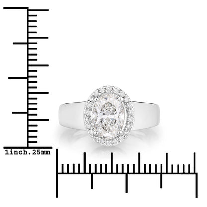 1.80 Ct Oval Lab Grown Diamond Prong Thick Band Platinum Halo Bridal Ring