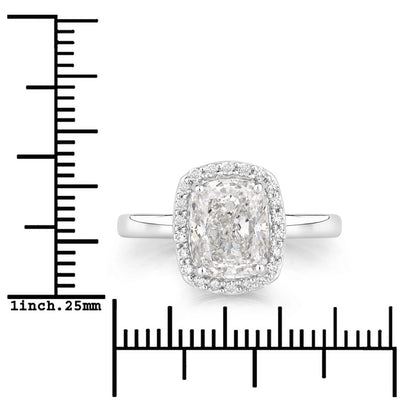 2.74 Ct Cushion Lab Grown Diamond Platinum Bridal Halo Ring